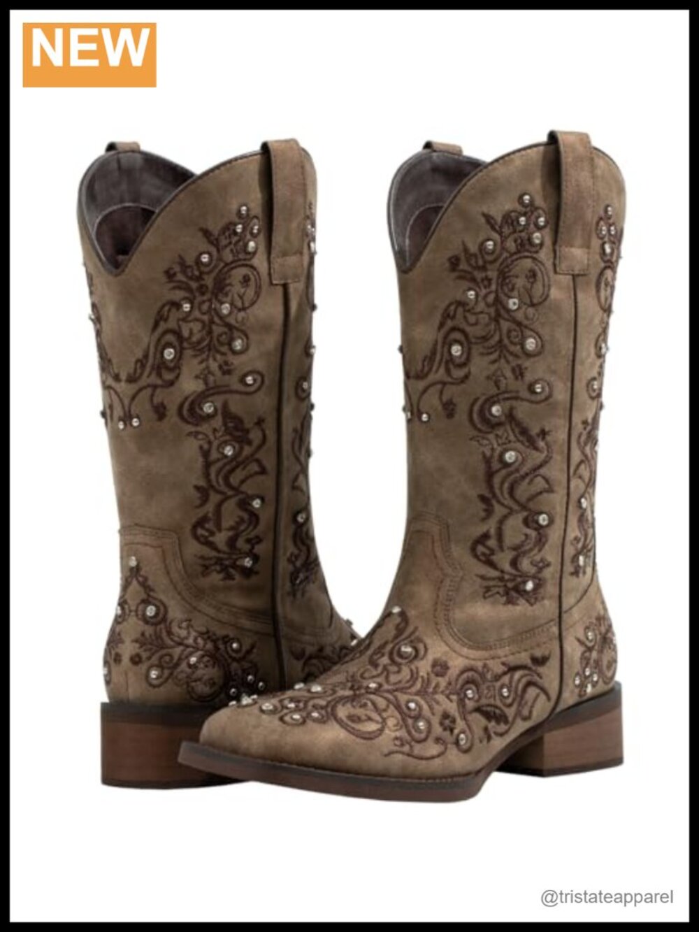 SheSole Women's Mid-Calf Western Cowboy Boots Square Toe Faux Leather